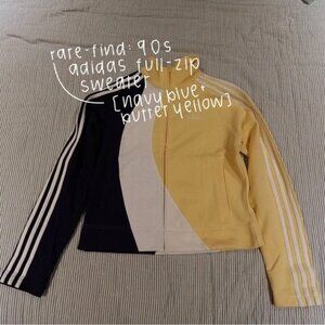 Rare Vintage 90s Adidas Full-Zip Track Sweater Jacket | Navy Blue & Butter Yello